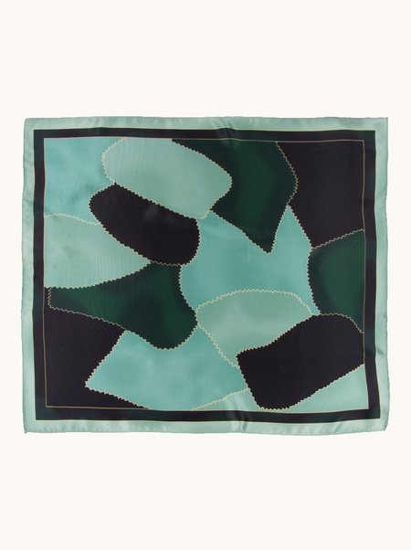 Green silk scarf with a geometric pattern, 70x70 cm