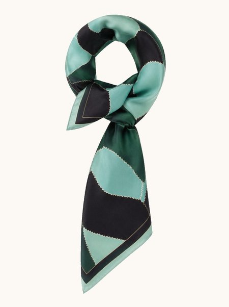 Green silk scarf with a geometric pattern, 70x70 cm