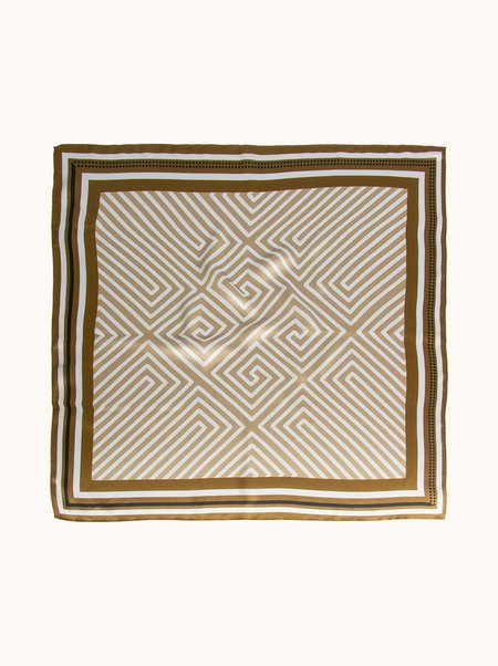 Apaszka jedwabna oliwkowa w geometryczny wzór 70x70 cm 