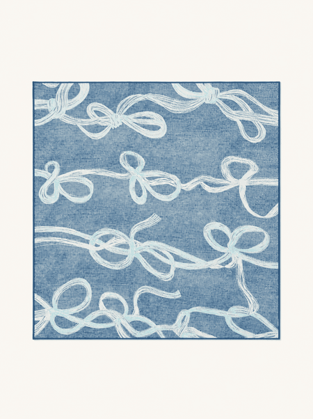 Blue Wool-and-Silk Scarf with Bows, 65x65 cm