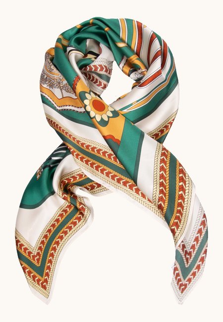 Silk equestrian-style scarf, 90x90 cm