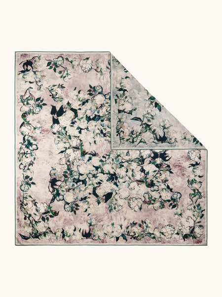 Chusta dwustronna wełna z jedwabiem w roślinny wzór 130x130 cm