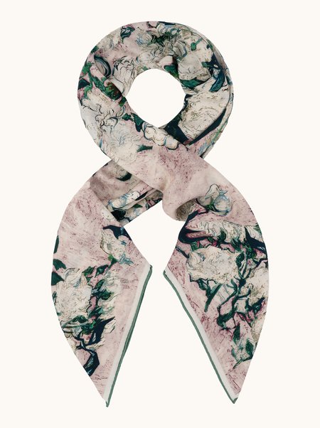 Chusta dwustronna wełna z jedwabiem w roślinny wzór 130x130 cm
