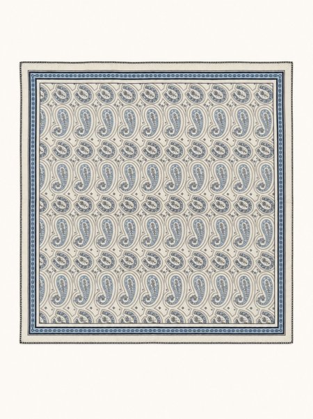 Apaszka wełna z jedwabiem kremowa w paisleye 90x90 cm 