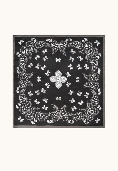 Black silk scarf with white paisley pattern, 90x90 cm
