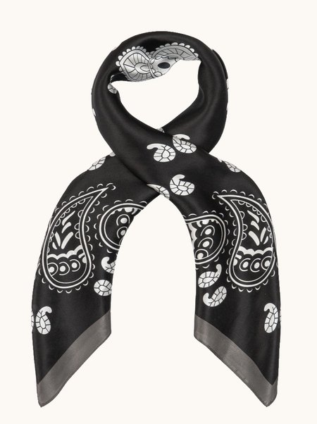 Black silk scarf with white paisley pattern, 90x90 cm