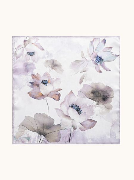 Apaszka jedwabna w kwiaty fioletowa 53x53 cm