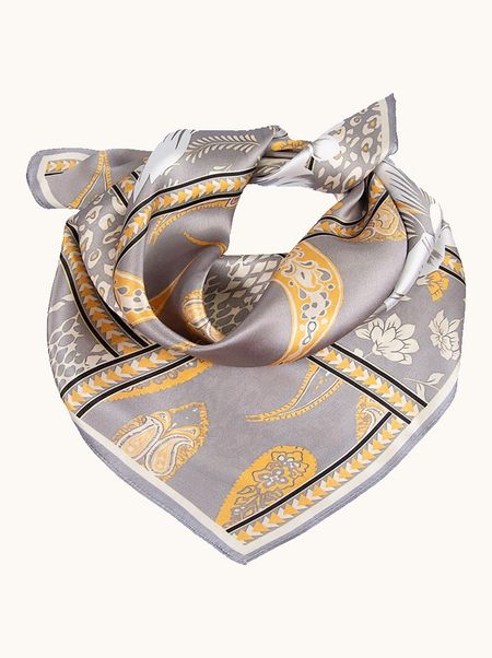 Gray silk scarf with floral pattern, 53x53 cm