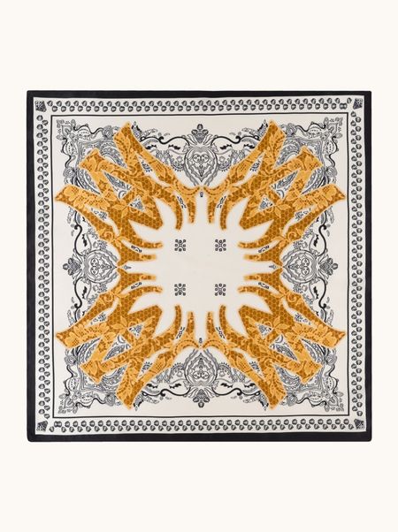 Apaszka jedwabna z żółtym ornamentem 53x53 cm