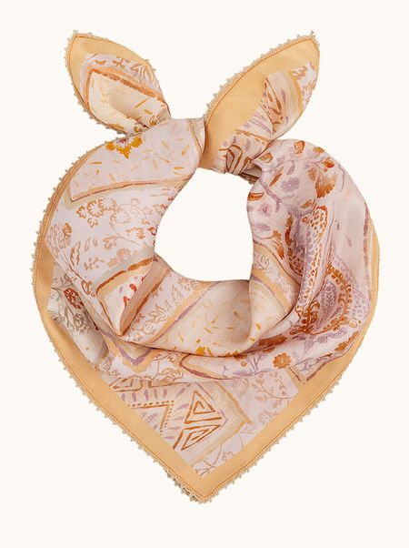ALESSIA Silk Scarf with Lace Trim, 53x53 cm