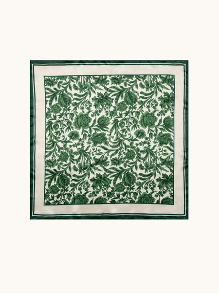 Cream-colored silk scarf with a floral pattern, 53x53 cm