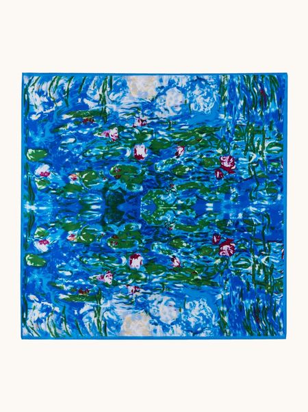 Apaszka jedwabna błękitna w lilie wodne 53x53 cm