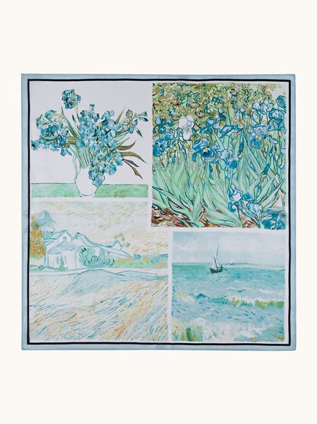 Apaszka jedwabna błękitna impresjonistyczny pejzaż 53x53 cm