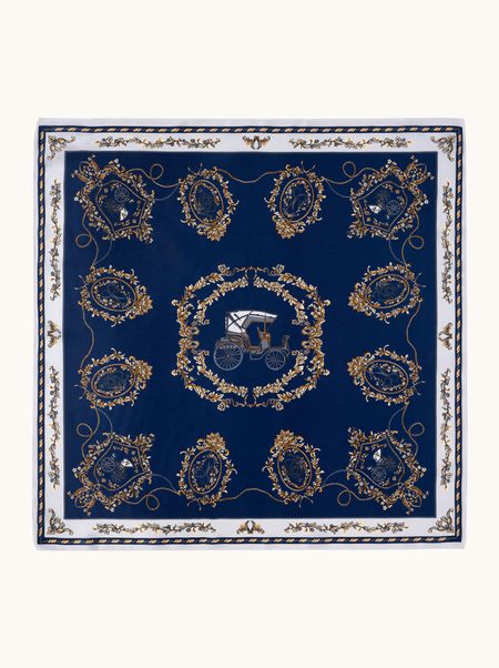 Apaszka jedwabna granatowa w złote ornamenty 53x53 cm