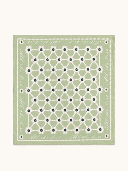 Apaszka jedwabna miętowa w kwiatki 53x53 cm