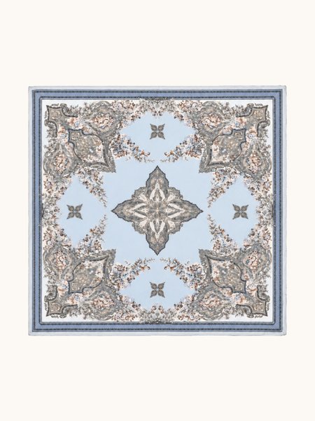 Blue silk scarf with a pattern, 53x53 cm