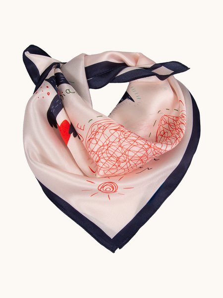 Cream-colored silk scarf with trim, 53x53 cm
