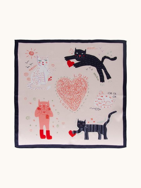 Cream-colored silk scarf with trim, 53x53 cm