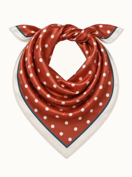 Brown silk scarf with white polka dots, 53x53 cm