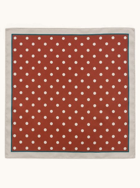 Brown silk scarf with white polka dots, 53x53 cm