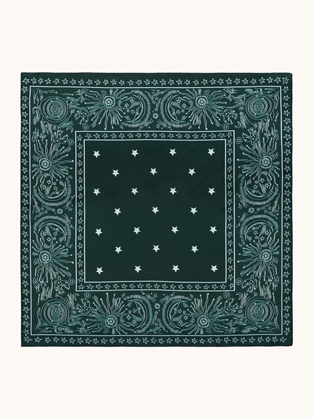Green silk scarf with a star pattern, 53x53 cm