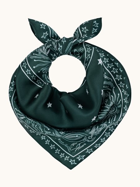 Green silk scarf with a star pattern, 53x53 cm