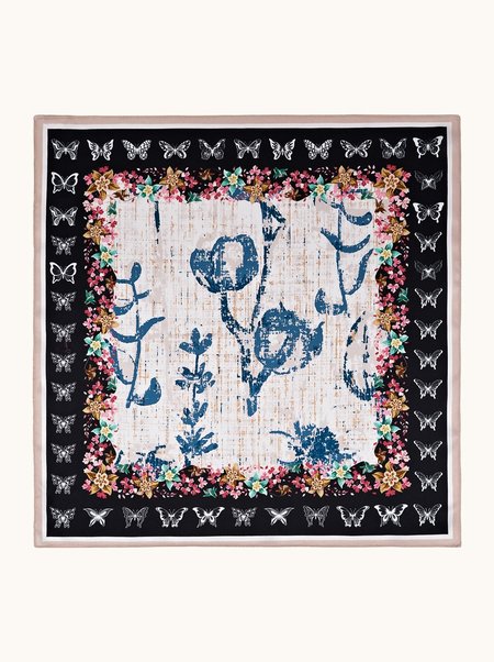 Silk scarf with flowers and butterflies, 53x53 cm