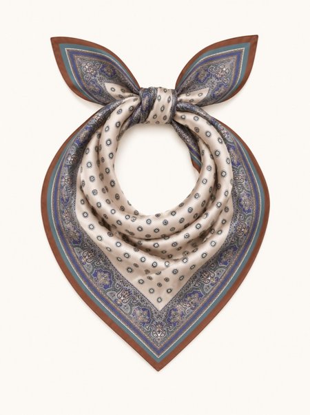 Ecru silk scarf with a pattern and border 53x53 cm