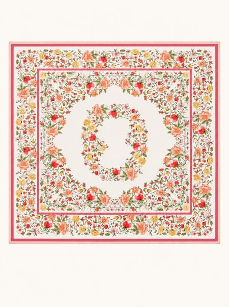 Pink silk scarf with a floral pattern, 53x53 cm