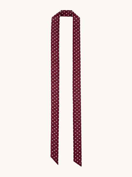 Jedwabna apaszka krawatka bordowa w białe groszki 4x190 cm
