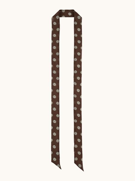 Jedwabna apaszka krawatka brązowa w grochy 4x190 cm