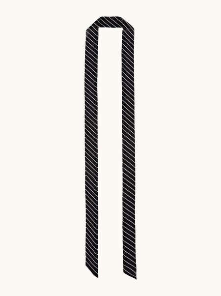 Jedwabna apaszka krawatka czarna w białe paski 4x190 cm