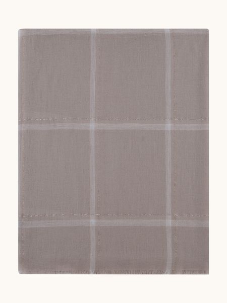 Szal wełniany beżowy z delikatnym frędzlami 95x210 cm