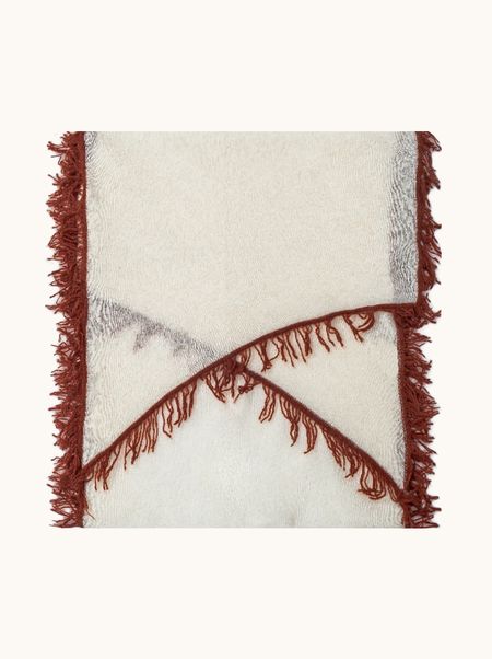 Szal kaszmirowy ecru z czerwonymi frędzlami 55x180 cm PREMIUM