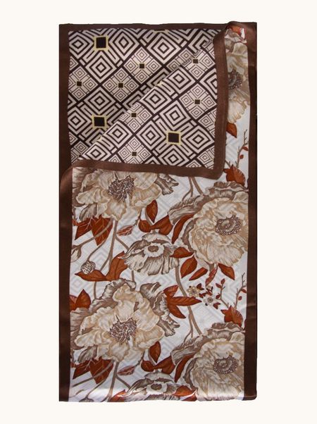 Szal jedwabny beżowy w kwiaty16x145 cm