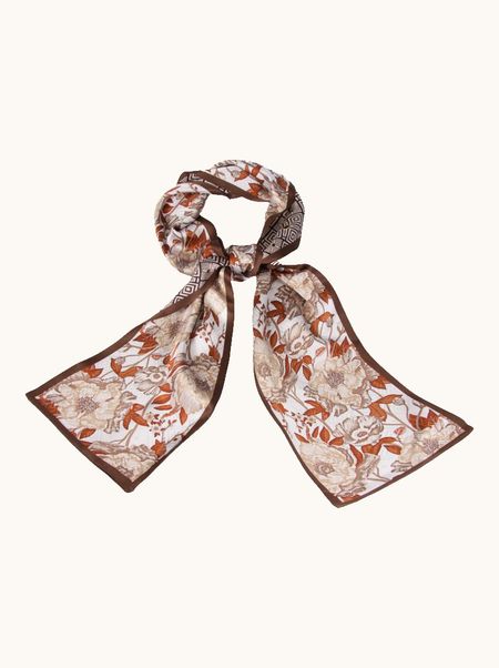 Szal jedwabny beżowy w kwiaty16x145 cm