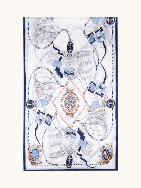 Szal jedwabny biały z motywem artystycznym 55x175 cm