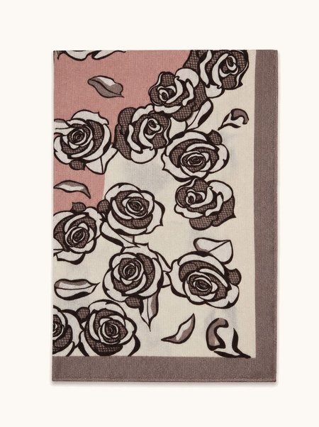 Cream-colored scarf with a rose pattern, 80x180 cm