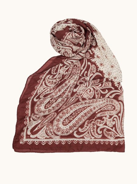 Szal bordowy z motywem paisley 70x180 cm 