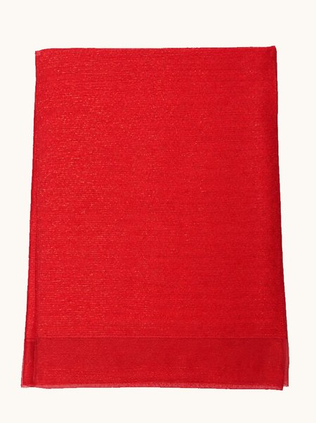 Red formal scarf with gold thread—an accessory for an evening gown