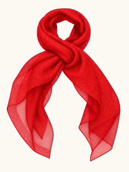 Red formal scarf with gold thread—an accessory for an evening gown