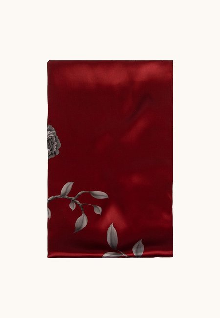 Burgundy silk scarf with floral pattern, 55x175 cm