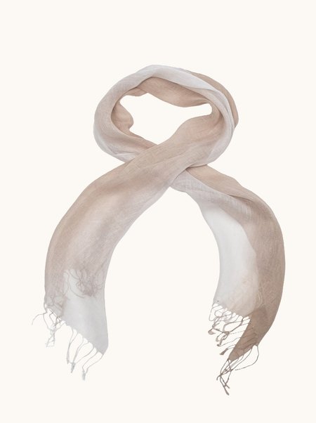 Beige linen scarf with an ombre pattern, 55x180 cm