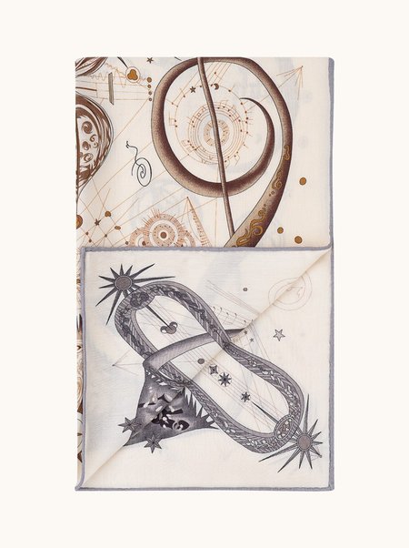 Duży szal wełna z jedwabiem dwustronny z motywem zodiakalnym 50x170 cm