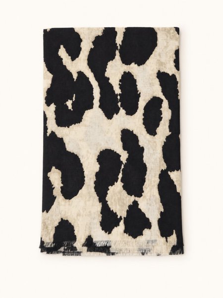 100% Viscose Black Scarf with Animal Print, 90x180 cm