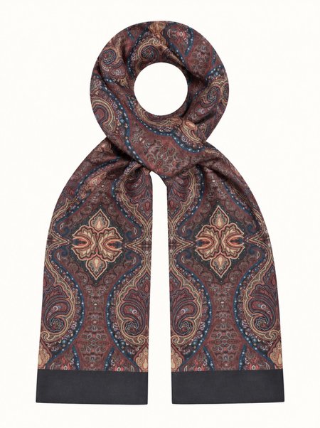 Męski szal jedwabny bordowo-granatowy w paisley 100% jedwab 25×160 cm