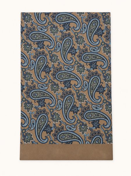Męski szal jedwabny oliwkowy w paisley 100% jedwab 25×160 cm