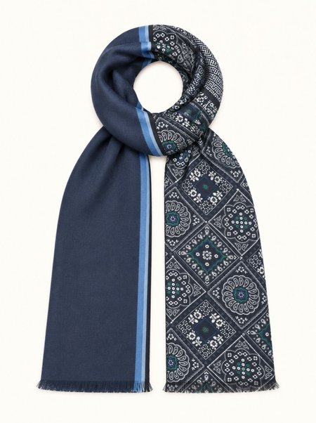 Men's Navy Blue Oriental Silk Scarf, 100% Silk, 25×160 cm