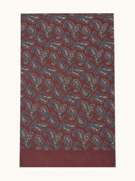 Men's burgundy silk scarf with a paisley pattern, 100% silk, 25×160 cm