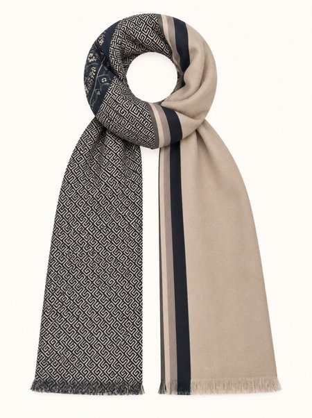 Men's beige and black silk scarf with a geometric pattern, 100% silk, 25×160 cm